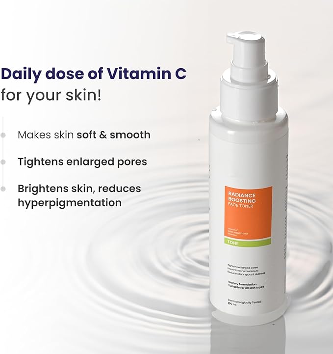 Radiance Boosting Face Toner | Vitamin C Face Toner | Alcohol-Free Face Toner | Tightens Enlarged Pores | Prevents Acne Breakouts | Reduces Dark Spots & Dullness | 100 ml