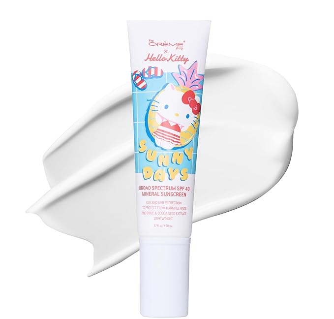 The Crème Shop x Hello Kitty Sunny Days SPF 40 Mineral Sunscreen for Sensitive Skin with Zinc Oxide, UVA/UVB Protection with No White Cast, Korean Skin Care (1.69 Fl Oz)