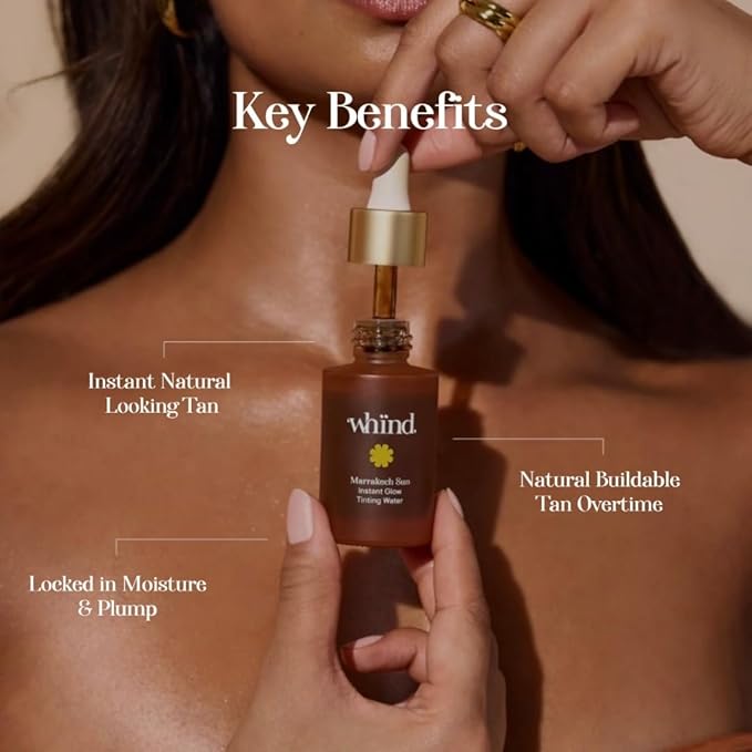 WHIND Marrakech Sun Instant Glow Tinting Water- Self Tanner Face Drops –Bronzing for Face –Lightweight Tanner/Natural Tan- Streak-Free Glow – Tan Drops for Radiant Skin - 1oz / 30ml