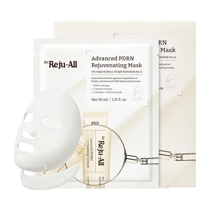 Dr. Reju-All Advanced PDRN Rejuvenating Mask - Face & Neck Korean Sheet Mask with 1,200 ppm PDRN, Collagen & Copper Peptides - Hydrating & Soothing, Skin Repair (1.2 Fl Oz x 4EA)