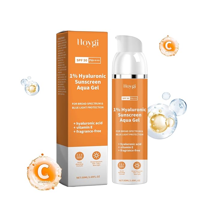 AMALIA Hyaluronic Sunscreen SPF 50, Aqua Gel with Vitamin E, Broad Spectrum UV Protection, Fragrance-Free