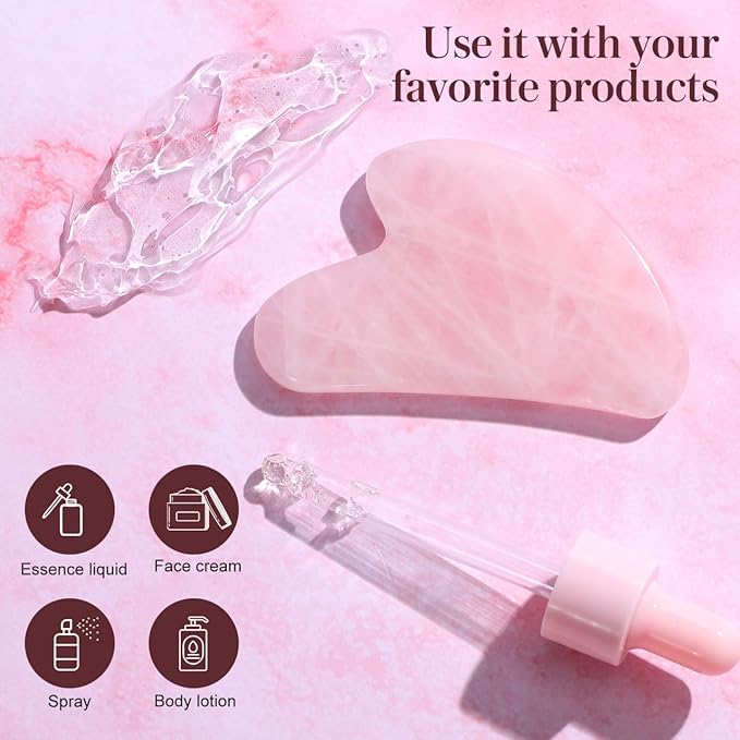 Rosenice Gua Sha Facial Tool: 2 Pcs Jade GuaSha Stone Massager for Women Face Sculpting, Puffiness Reduction, Jawline Definition