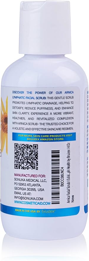 Bruizex Arnica Facial Scrub, Exfoliating Face Wash for Natural Lymphatic Drainage, Face Cleanser with Soothing Arnica Montana, Exfoliator For Sensitive Skin, Acne, Blackheads, Lymph Health, 4 Oz