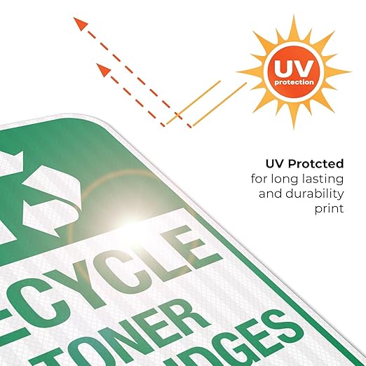 Recycle Toner Cartridges Sign, 12x18 Inches, 3M EGP Reflective .063 Aluminum, Fade Resistant, Made in USA