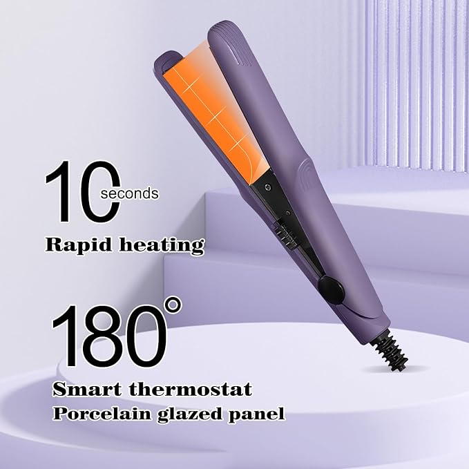 Omaky Upgraded 2-in-1 Mini Curling Wand Flat Iron Hair Straightener,Mini Dual Purpose Curling Flat Iron, Long-Lasting Portable Travel Curling Wand for Women Girls Short Hair, All Hair Types(Pink)