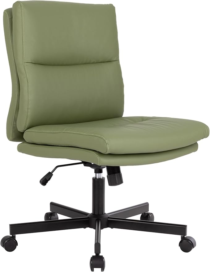 LUCKWIND Armless Office Desk Chair with Wheels,Double Padded PU-Leather Chairs for Office & Bedroom, 014 New (Green)