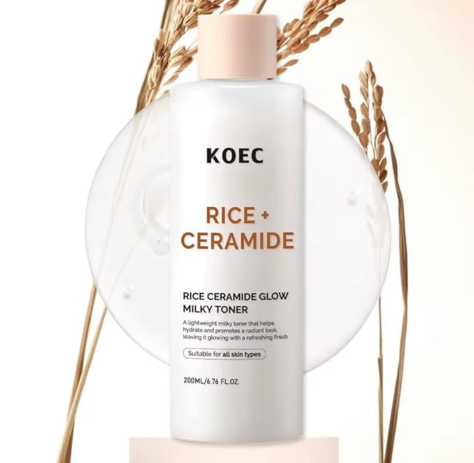 Rice + Ceramide Korean Skincare Set – Hydrating & Brightening Glass Skin Routine with Toner, Serum, Cleansing Powder & Hydrating Milk – Barrier Repair & Deep Moisture – All Skin Types