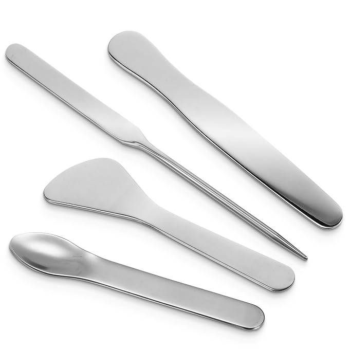 4PCS Stainless Steel Makeup Spatula Mini Metal Cosmetic Spatula Korean Skincare Spatula Multi-functional Beauty Spatula Tiny Facial Spatula Beauty Accessories for Personal Care Makeup Cosmetics Tools