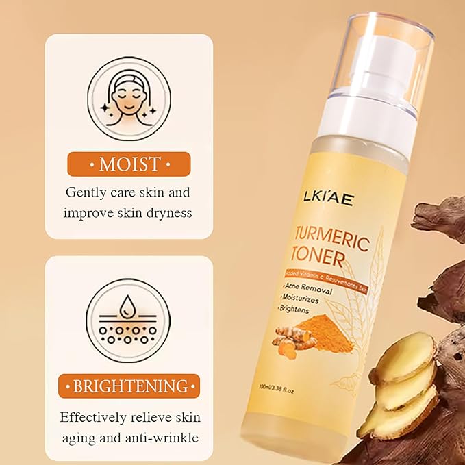 AILKE Natural Turmeric Face Toner, Brightening, Hydrating, Rejuvenate Skin, Acne & Pimples Removal, Clean Skin With Vitamin C, For All Skin Types, 3.52 fl oz (Pack of 1)