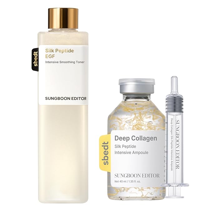 SUNGBOON EDITOR Smooth & firm-looking-looking/Plump-looking First Step DUO l Deep Collagen Silk Peptide Intensive firm-looking-looking/Plump-looking Ampoule & Silk Peptide EGF facial Toner l Korea