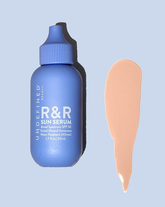 Undefined R&R Sun Serum SPF 50 PA++++ Mineral Sunscreen with Niacinamide, Water Resistant Broad Spectrum Protection & Blue Light Defense (Light Tint)