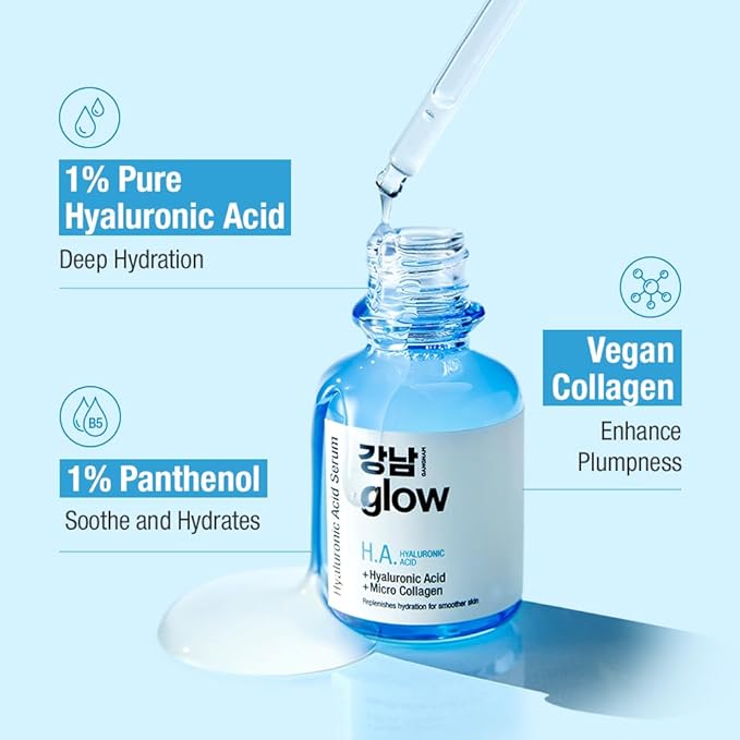 Hyaluronic Acid Serum - Korean Skin Care I Hydrating Serum for Face with Hyaluronic Acid & Vitamin B5 & Vegan Collagen I Face Moisturizer for Plumping and Fine Lines 1.01 fl oz