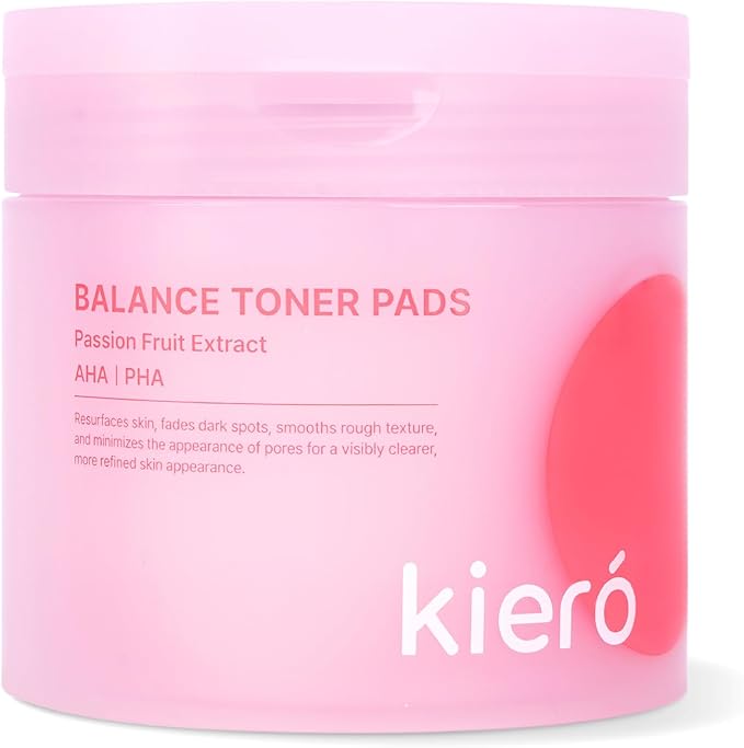 Kiero Balance Toner Pads - Hydrating & Clarifying Facial Toner Exfoliating Pads with AHA, PHA & Passion Fruit Extract - Vegan Cotton Rounds for Visible Spots & Pore Buildup (60 EA, 6.26 fl oz)