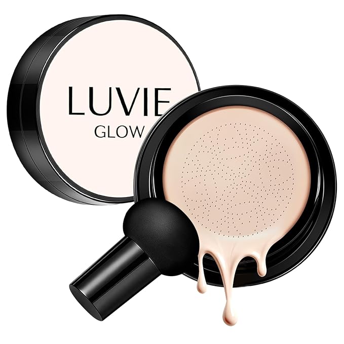 Cushion Foundation/Mushroom Head Air Cushion BB Cream/Long Lasting Hydrating Light Coverage for All Skin Types, Natural Color/Luvie (Lvory)