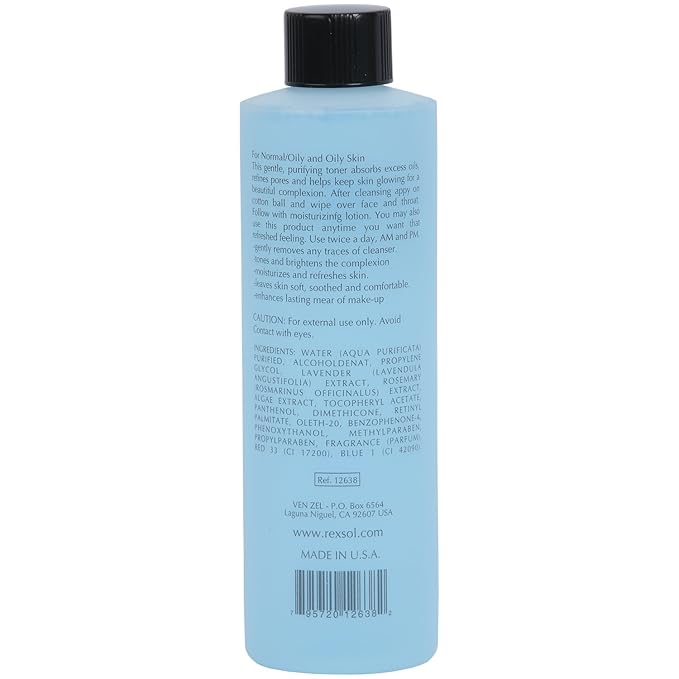 REXSOL Cellular Purifying Toner Normal/Oily and Oily Skin | Contains pure Vitamin E | Lavender, Rosemary & Algae Extract | Absorbs excess oils, refines pores & helps skin growing. (240 ml / 8 fl oz)