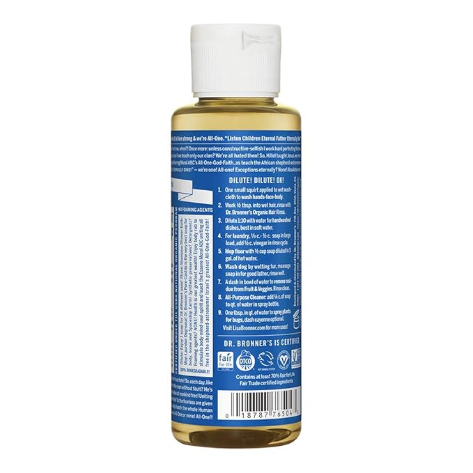 Dr. Bronner's - Pure-Castile Liquid Soap (Peppermint, 4 ounce) - Made with Organic Oils, 18-in-1 Uses: Face, Body, Hair, Laundry, Pets and Dishes, Concentrated, Vegan, Non-GMO