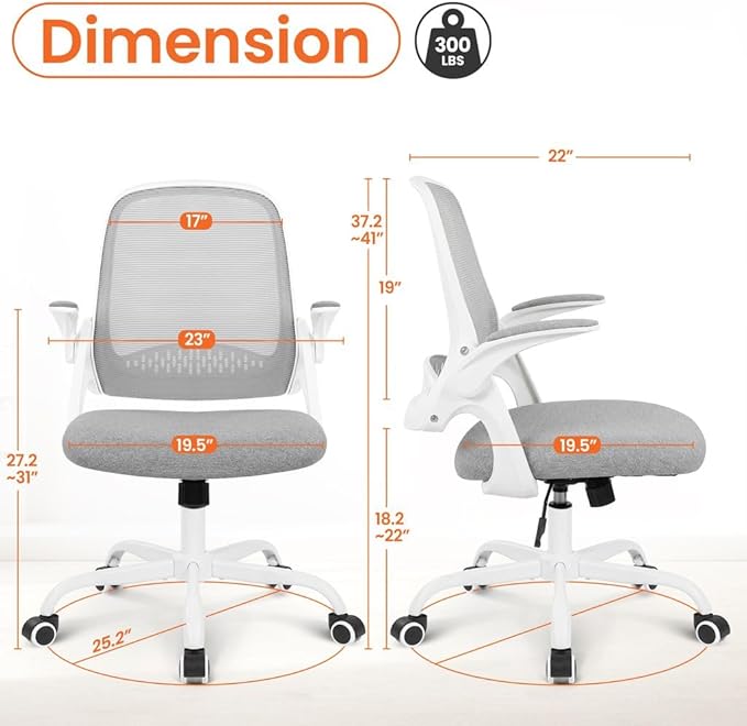 NEO Chair Office Chair Gaming Desk Computer Mesh Ergonomic Chair with Flip-up Arms Comfy Lumbar Support Adjustable Height Rolling Wheels Chair for Home Office (Grey)