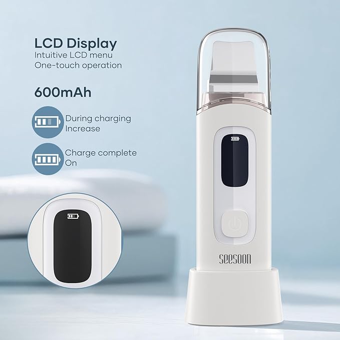 SEESOON Face Scrubber Exfoliator, Skin Scrubber Face Spatula, 4 Modes Blackhead Remover Tools for Facial Deep Cleansing with LCD Display, IPX7 Waterproof-White