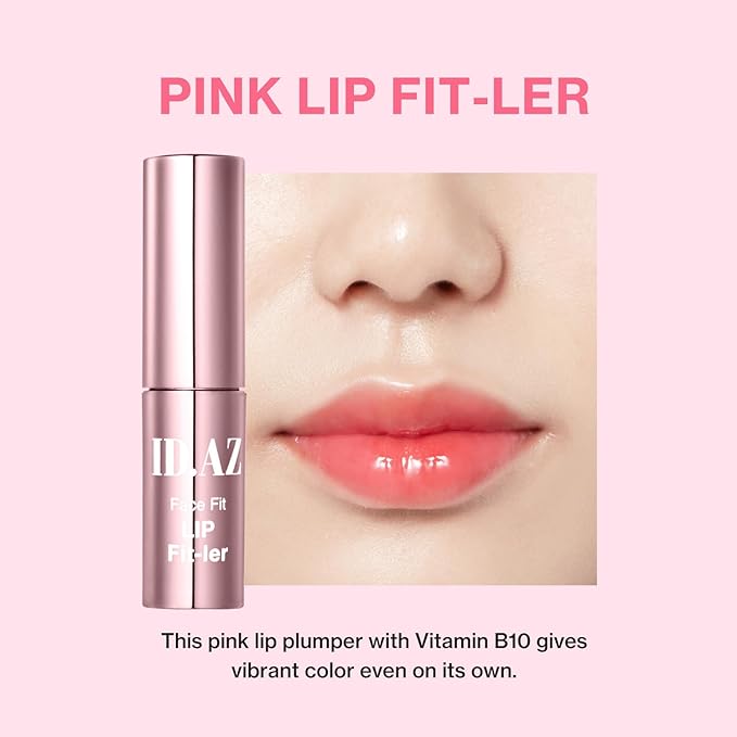 idplacosmetics ID.AZ Face Fit Lip Fit-Ler (Pink) 0.12 fl.oz (3.5 g) — Hydrating Tinted Lip Plumper Gloss with Maxi-Lip Peptide Sheer Pink, Glass-Like Finish Layerable Korean Lip Gloss.