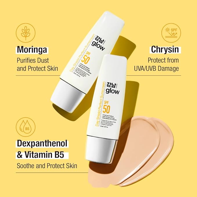 Day Shield Perfect Sunscreen SPF 50 & Vitamin C Serum 1.01 oz(Pack of 2) + Galvanic Red LED Booster & Multi-Peptide Skin Boosting Toner - Korean Skin Care