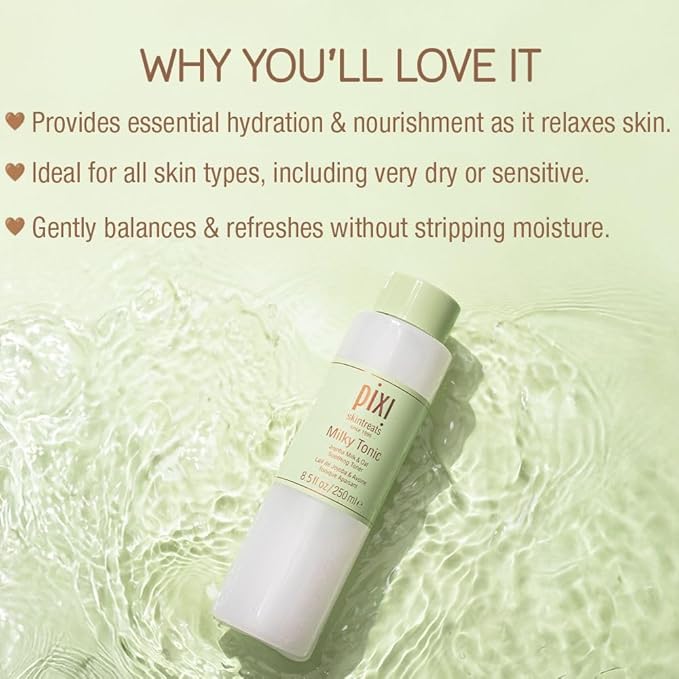 Pixi Milky Tonic, Calming & Hydrating Tonic Containing Jojoba Milk, Infused with Oat Extract to Soothe, Alcohol-Free Daily Nourishing Toner, 8.5 fl oz/ 250 mL