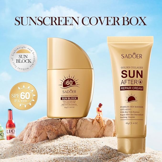 5-in-1 Broad Spectrum Sunscreen SPF50+ PA++++, Lightweight Watery Essence, Strong UVA/UVB Protection, Water Resistant, Non-Greasy & Gentle for Face and Body (Golden collagen)