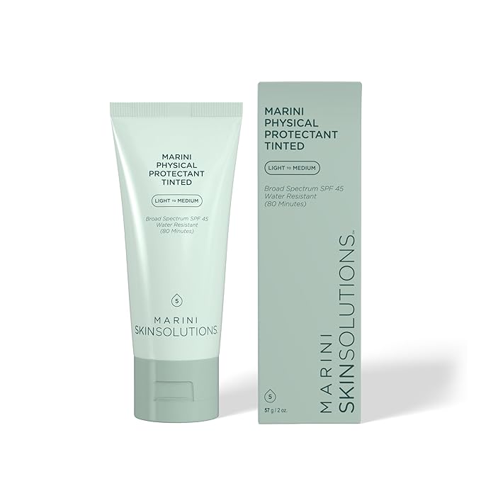 Marini SkinSolutions Physical Protectant Tinted - Light to Medium - Broad-Spectrum SPF 45 Sunscreen - Water Resistant (80 Minutes) - All Skin Types - Cruelty Free - Made in the USA - 2 oz