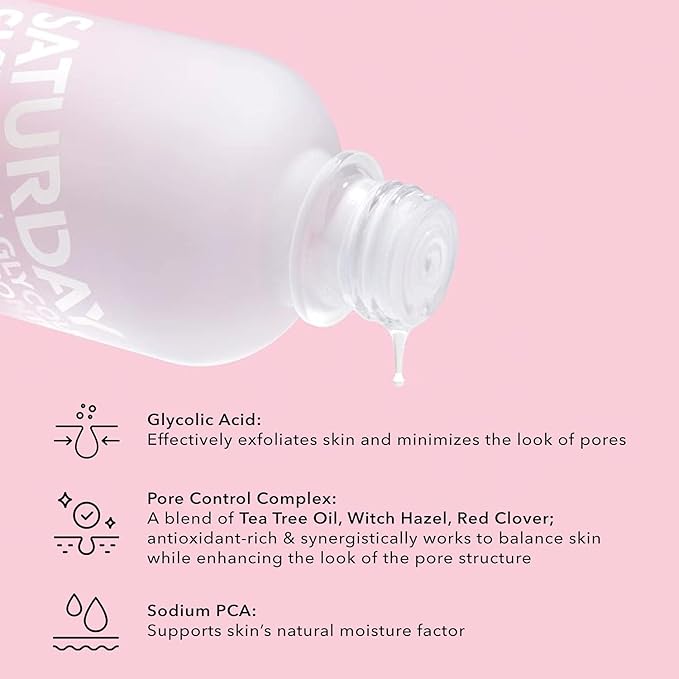 Saturday Skin Pore Clarifying Toner 10% Glycolic Acid&AHA Deep Cleansing and Pore Serum Active Treatment for Face 4% Glycolic Acid + Pore Care Complex Help Refine Skin’s Texture Sebum Control