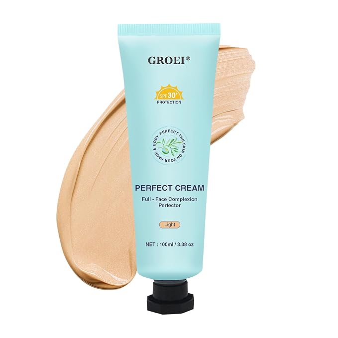 Perfect Cream All-Over Complexion Perfector | Long-Lasting BB Foundation & Concealer | SPF 30 Tinted Moisturizer for Face/Body (Light)