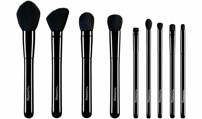 Essential Collection: 9-Piece Synthetic Makeup Brush Gift Set in Gloss Black for Face and Eyes—Ideal for Foundation, Powder, Blending, Blush, Bronzer, Eyeliner, and Eyeshadow