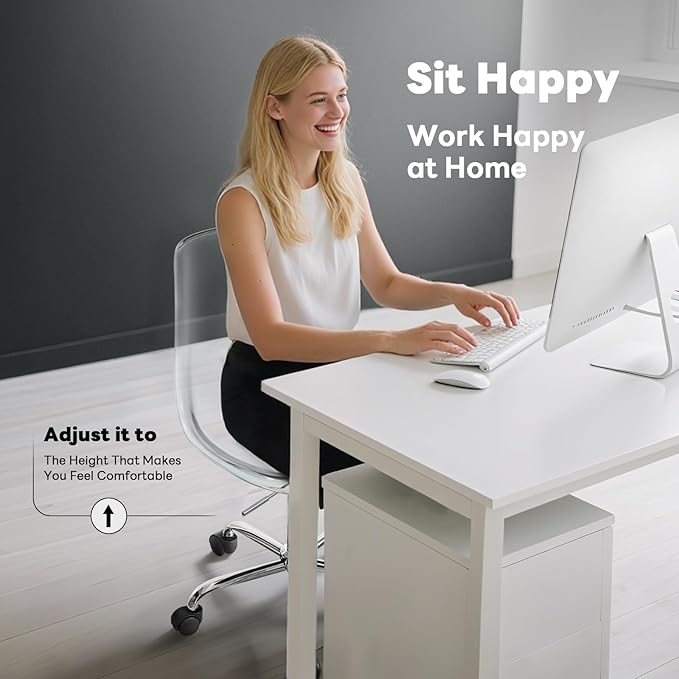 Lessmore Clear Acrylic Desk Chair, Modern Small Acrylic Home Office Chairs with Wheels, Armless Swivel Vanity Rolling Chair for Office, Home (Silver)