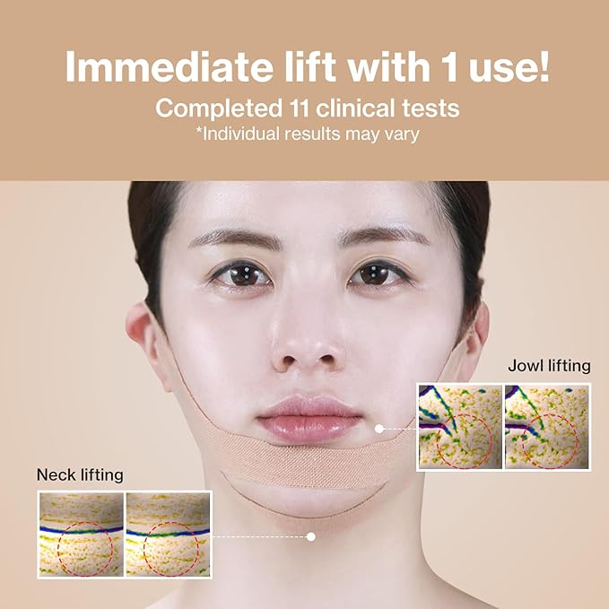 idplacosmetics Face Fit Minus Band V2 (4 ea.) — Korean Hydrogel Jawline Band with Ear Loops for a More Defined V-Line Look, Collagen, Peptides, Hyaluronic Acid