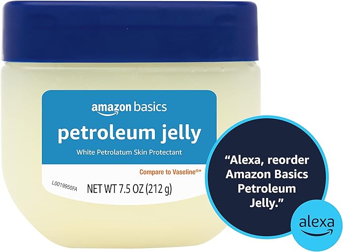 Amazon Basics Petroleum Jelly White Petrolatum Skin Protectant, Unscented, 7.5 oz, (Previously Solimo) (Pack of 2)