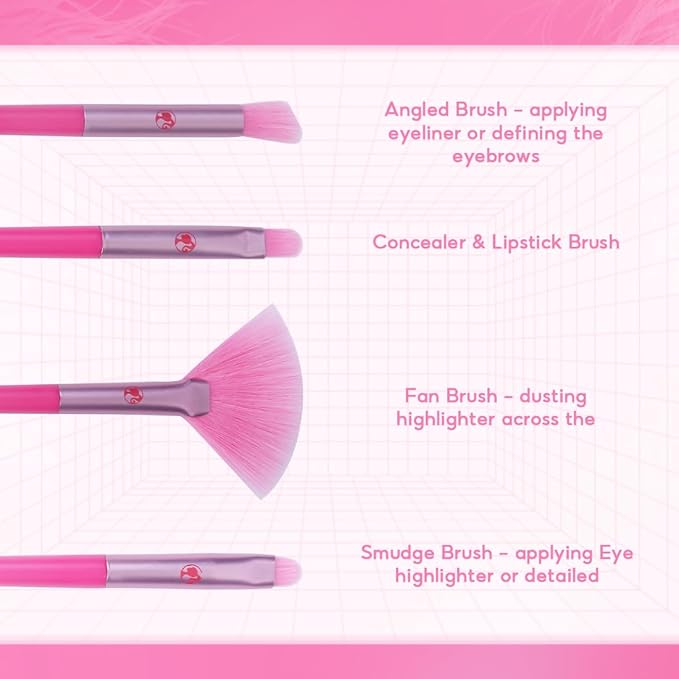 MINISO Barbie Makeup Brush Set 8 pcs Premium Synthetic Fiber Cosmetic Brushes for Foundation Blush Eyeshadow, Gift for Women Girls, Pink