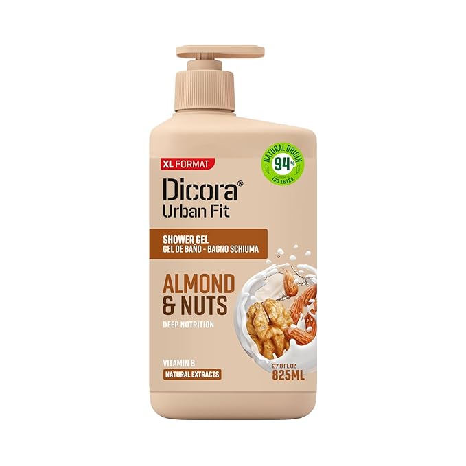 Dicora Urban Fit Shower Gel - Moisturizing Body Wash Women and Men - Gentle Daily Cleansing Body Wash for All Skin Types - Almond and Nuts - 27.8 oz