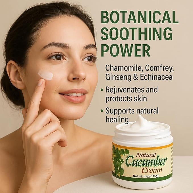 Bargz Cucumber Face Cream 4 oz 113g Non Greasy Moisturizer with Cucumber Extract Aloe Chamomile Ginseng Herbal Blend Hydrating Soothing Anti Aging Cream for Dry Sensitive Skin Fine Lines Wrinkles
