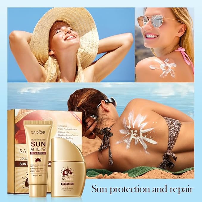 5-in-1 Broad Spectrum Sunscreen SPF50+ PA++++, Lightweight Watery Essence, Strong UVA/UVB Protection, Water Resistant, Non-Greasy & Gentle for Face and Body (Golden collagen)