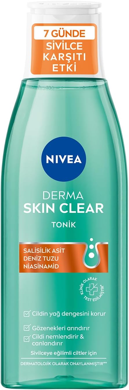NIVEA Derma Skin Clear Clarifying Facial Toner for Imperfection-Prone Skin, 200 ml Lightweight Daily Toner with Niacinamide and Salicylic Acid, Helps Refresh, Balance, and Prepare Skin