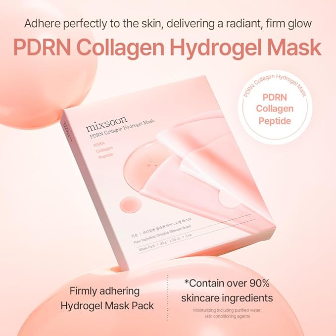 mixsoon PDRN Collagen Hydrogel Face Mask - Deeply Hydrating & Firming, Elasticity, Collagen Peptide Skin Treatment Mask 35g x5ea Korean Glass Skin Care for All Skin Types