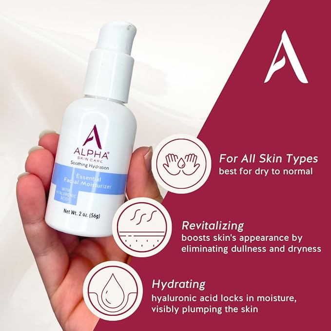 Alpha Skin Care Essential Facial Moisturizer, Hyaluronic Acid, Soothing Hydration, Reduces Lines & Wrinkles, Normal to Dry Skin, 2 Oz, 3 Pack
