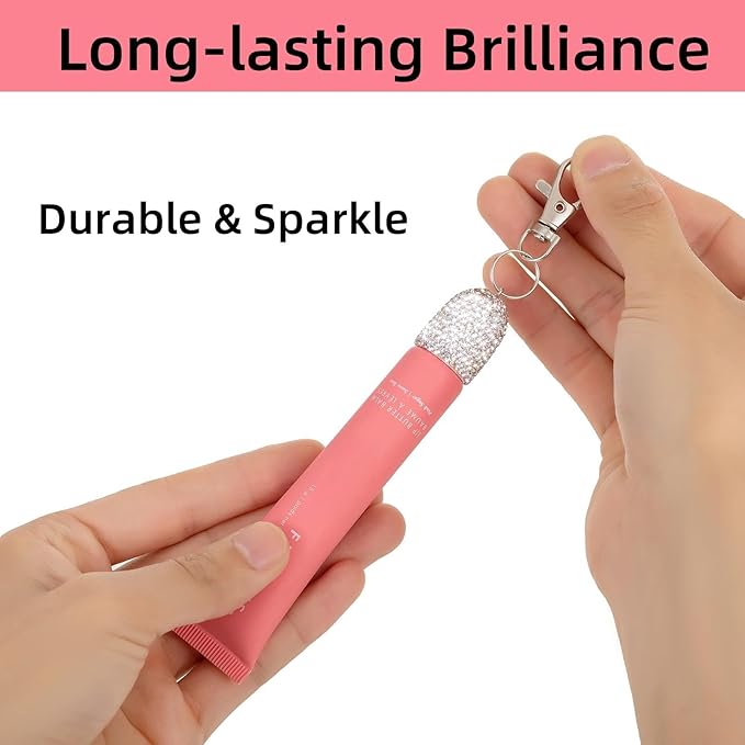 3pcs Lip Balm Keychain Holder Bling Lip Gloss Key Chain Cap Portable Lipgloss Case