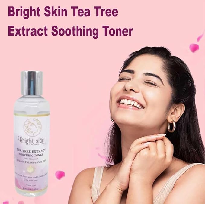 Tea Tree Extract Soothing Toner for Oily & Acne-Prone Skin | Controls Oil, Shrinks Pores, Fades Acne Marks & Brightens Skin | with Aloe Vera, Vitamin E & Witch Hazel – 200ml