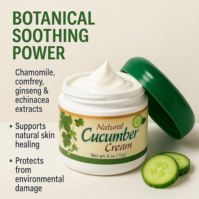 Bargz Cucumber Face Cream 4 oz 113g Non Greasy Moisturizer with Cucumber Extract Aloe Chamomile Ginseng Herbal Blend Hydrating Soothing Anti Aging Cream for Dry Sensitive Skin Fine Lines Wrinkles