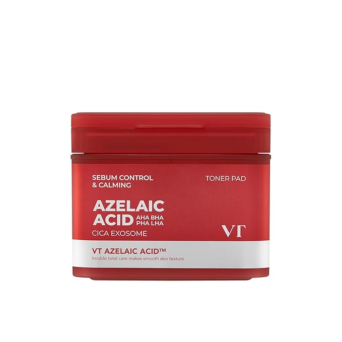 VT COSMETICS Azelaic Acid Care Toner Pad, Dual-Textured Facial Toner Pads for Exfoliation and Pore Care with AHA/BHA/PAH, Cica Exosome for Calming & Hydrating, Korean Skin Care (60 units)