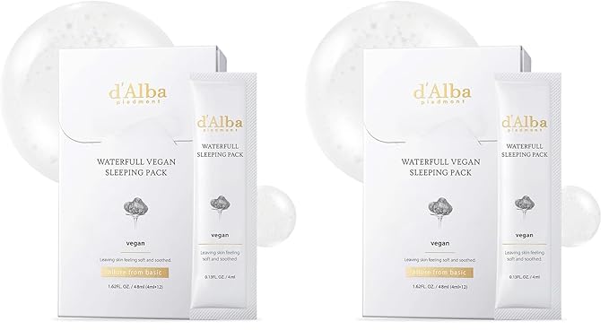 d'alba Piedmont Italian White Truffle Waterfull Vegan Sleeping Pack, Non Wash-off Overnight Face Mask, Portable Gel-type for moisture retention, Safe for sensitive skin, Korean Skin Care (Pack of 2)
