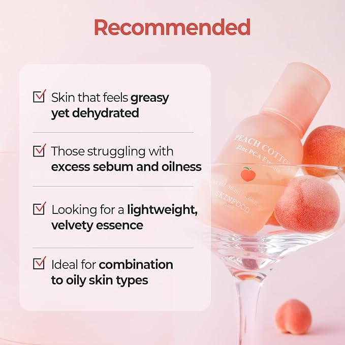 SKINFOOD Peach Balance Set – Oil-Control Zinc PCA Essence and Dual-Texture Peach Toner Pads for Pore Care, Hydration, and Shine Control