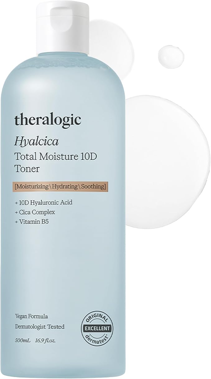 Hyalcica Total Moisture 10D Toner - Vegan Moisturizing Soothing Korean Face Toner with 10 Hyaluronic Acid and CICA - Low pH Face Toning Water - Derma Tested, 16.9 fl.oz.