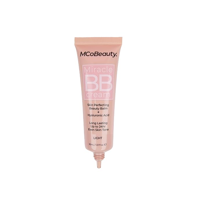 MCoBeauty Miracle BB Cream Light - Skin Tint Foundation Primer with Hyaluronic Acid Glycerin - Lightweight Dewy Coverage Tinted Moisturizer for Face - Vegan Cruelty Free Makeup, Tone Balancing
