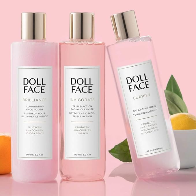 Doll Face Clarify Balancing Toner Glycolic Acid, Willow Bark and Enzymes, for Facial Soothing, Facial Toning 8oz
