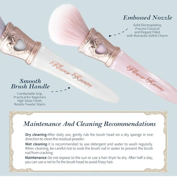 Flower Knows Bunny Garden Blush Brush,Soft Powder Brush For Cheeks,Face Makeup Brush For A Sculpted Look(Pearl White)